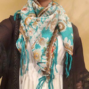 Teal Boho Fringe Lightweight Scarf